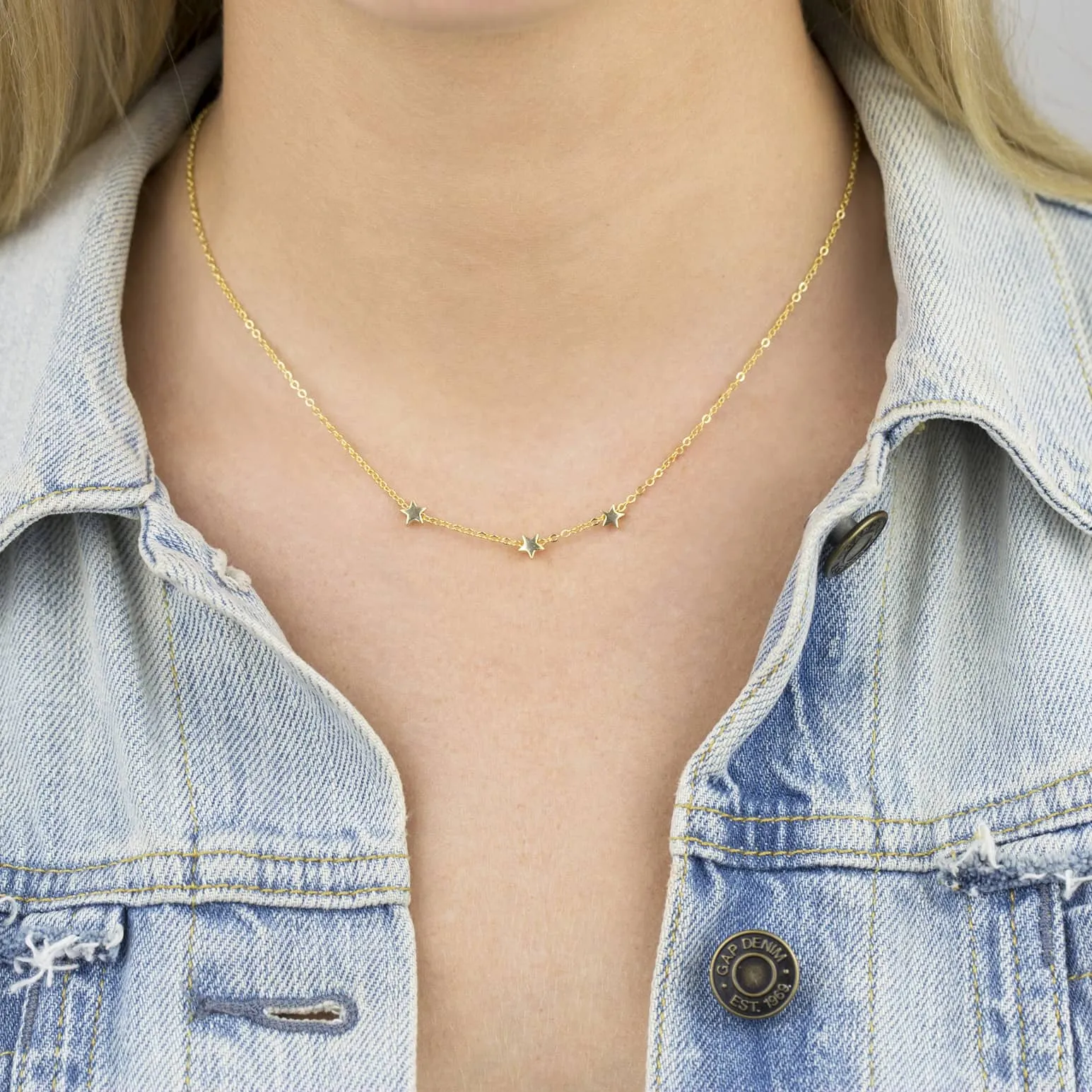 Solid Triple Star Necklace sold by Adina Eden's product image thumbnail 2