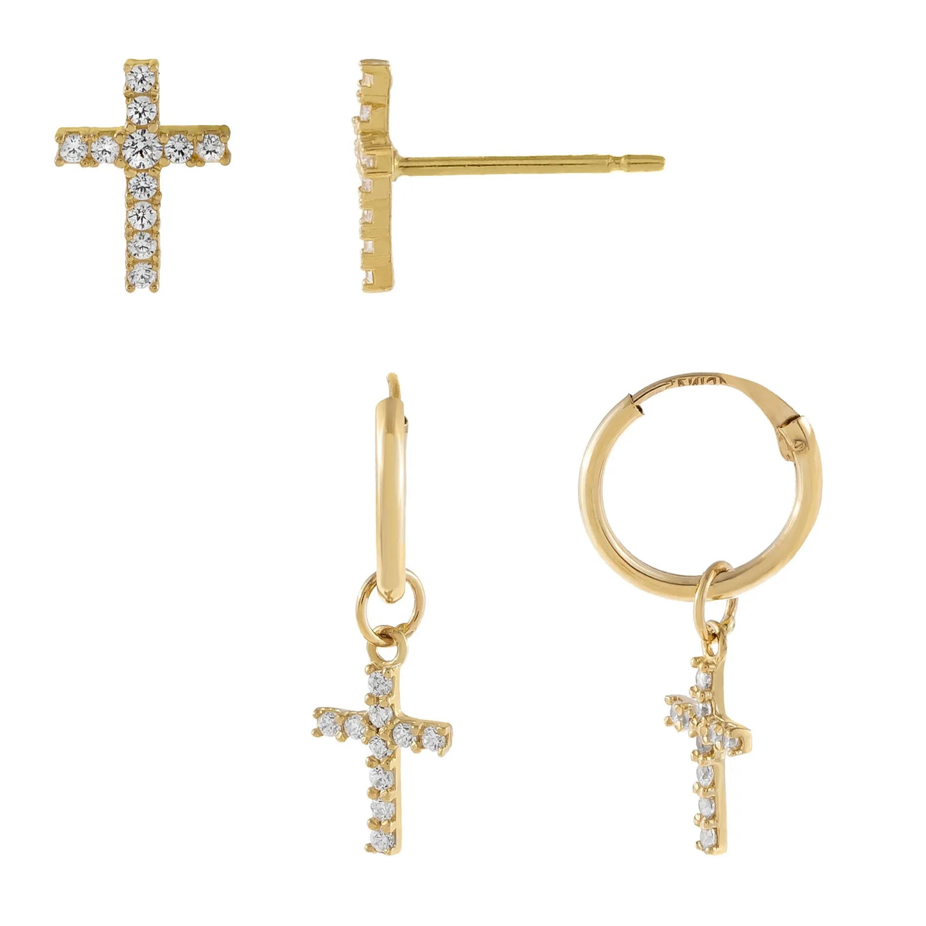 CZ Cross Earring Combo Set 14K sold by Adina Eden's