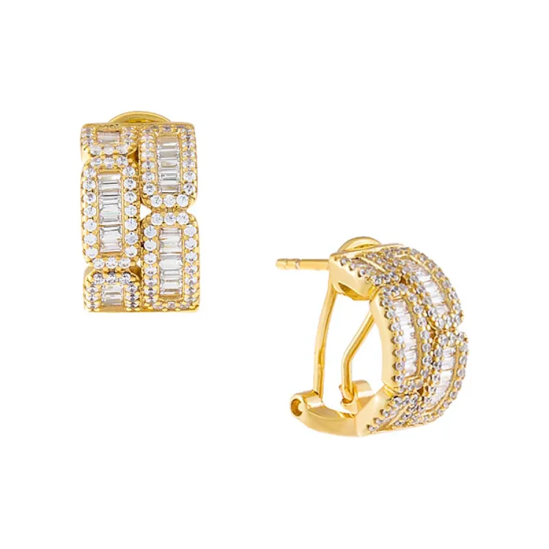 Baguette X Round CZ Huggie Earring sold by Adina Eden's