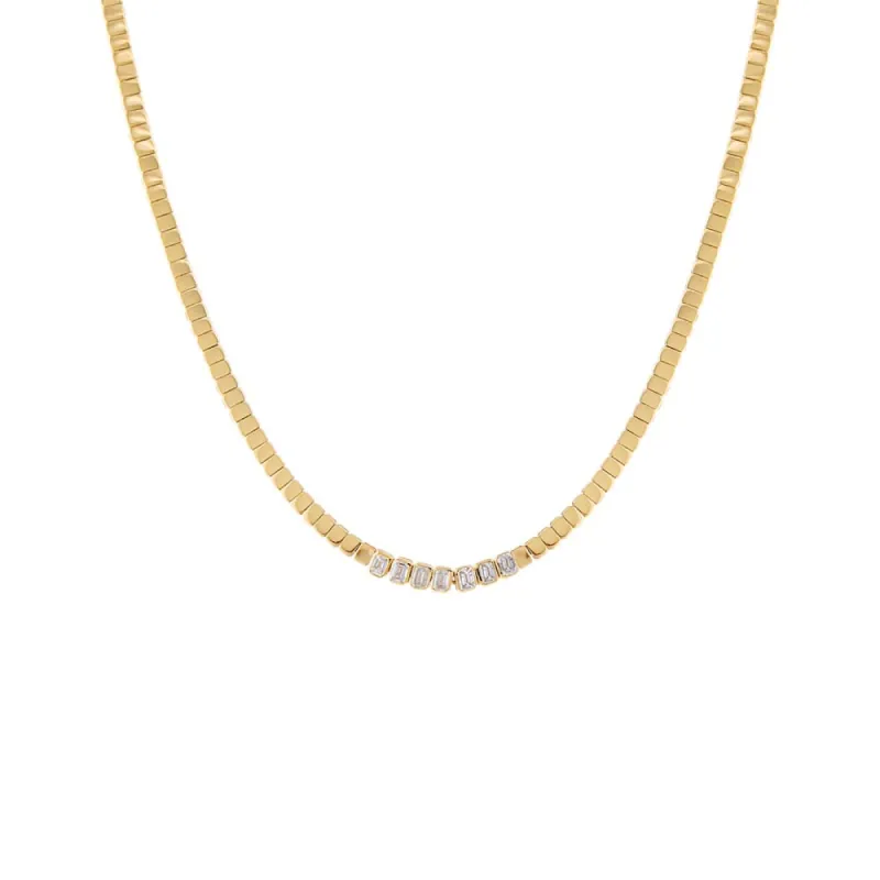 Diamond Baguette Accented Solid Tennis Necklace 14K sold by Adina Eden's