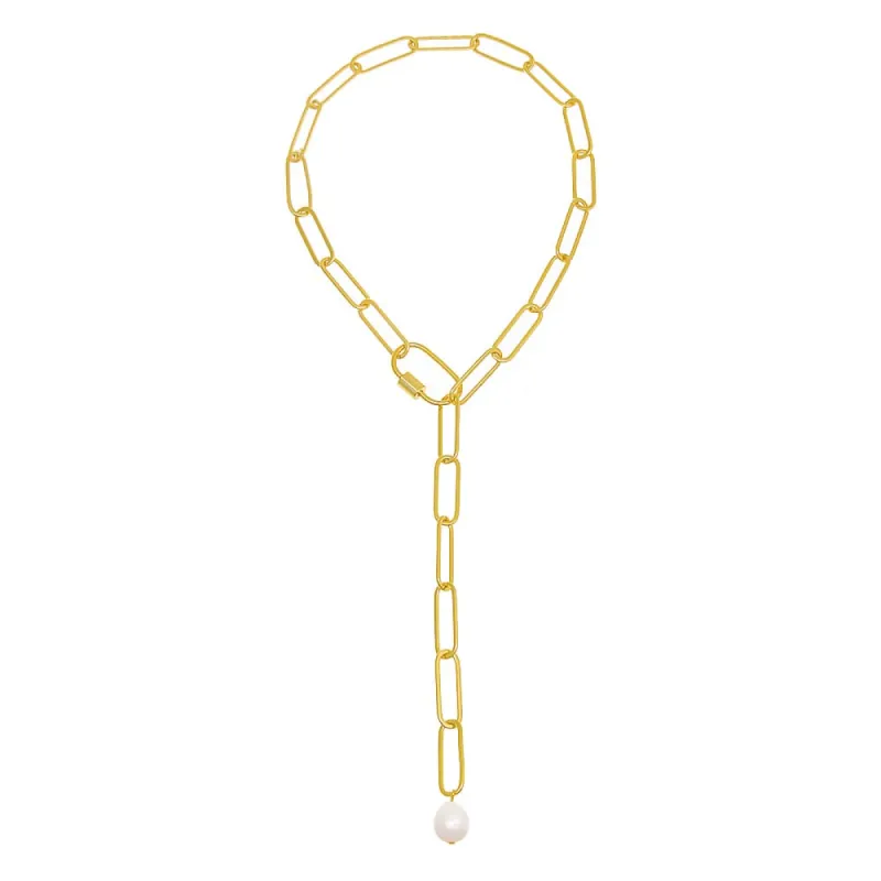 Chunky Toggle Link Pearl Lariat Necklace sold by Adina Eden's