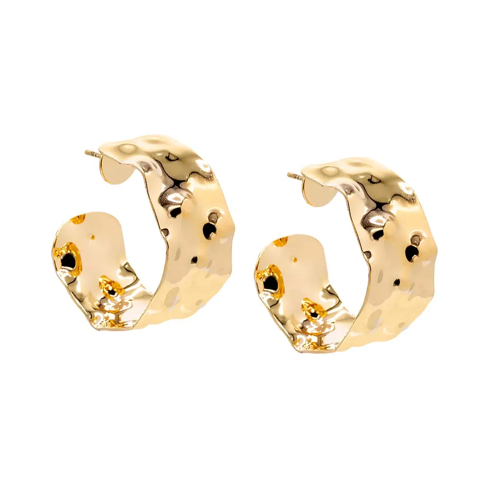 Wide Vintage Dented Flat Open Hoop Earring sold by Adina Eden's