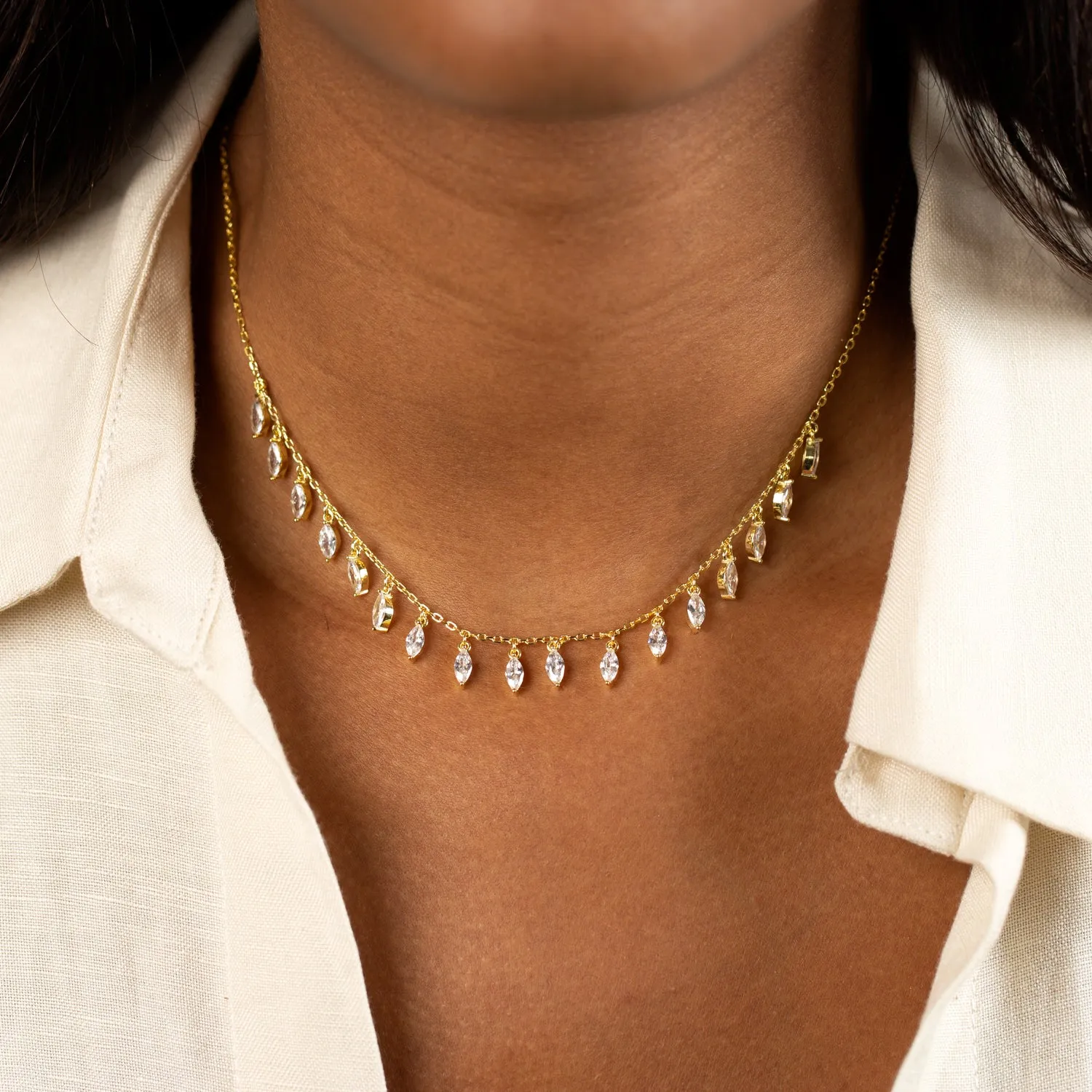 Multi CZ Marquise Dangle Necklace sold by Adina Eden's product image thumbnail 2