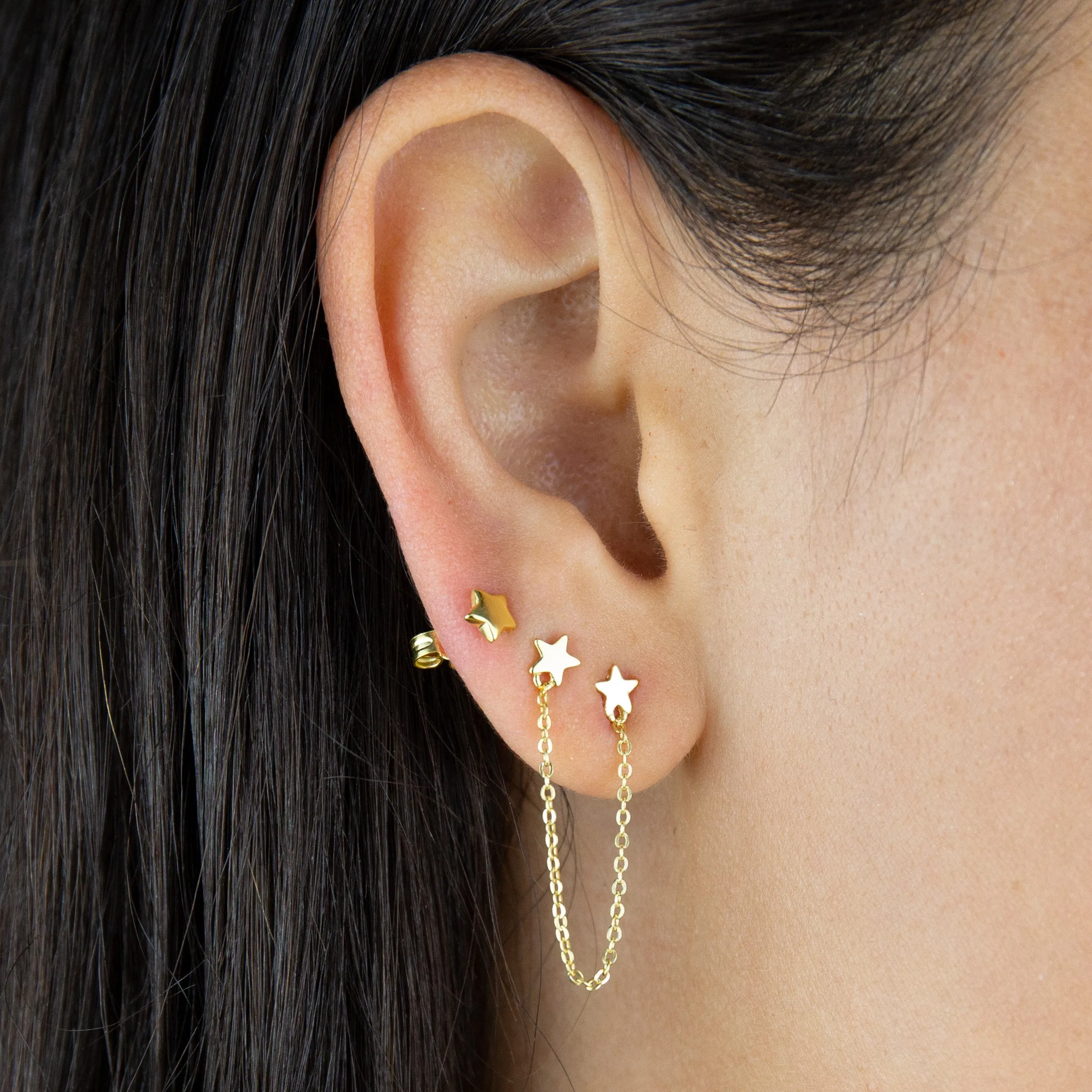 Double Star Chain Stud Earring sold by Adina Eden's product image thumbnail 2