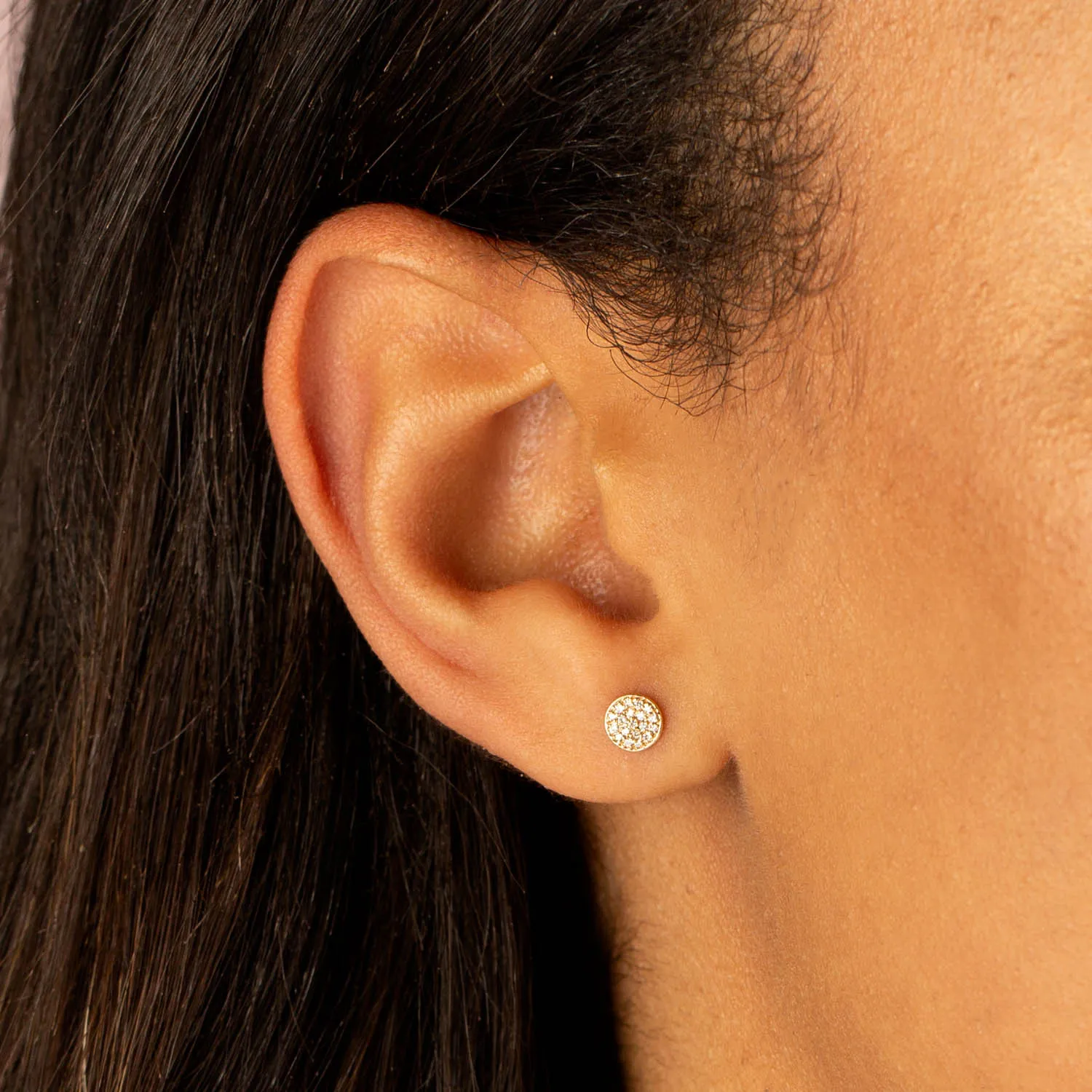 Round Diamond Disc Stud Earring 14K sold by Adina Eden's product image thumbnail 2