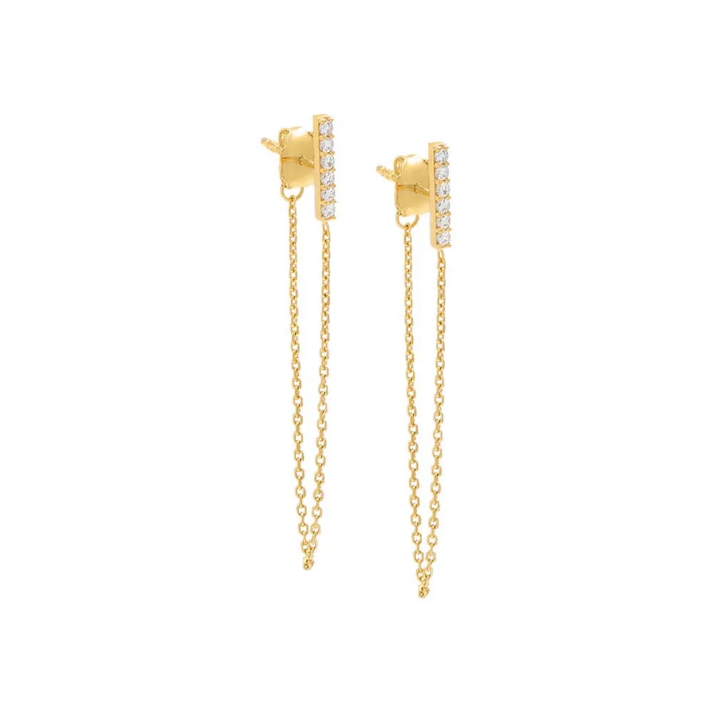 Pave Bar Chain Front Back Stud Earring 14K sold by Adina Eden's