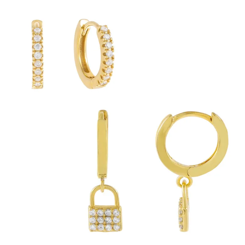 CZ Mini Lock Earring Combo Set sold by Adina Eden's