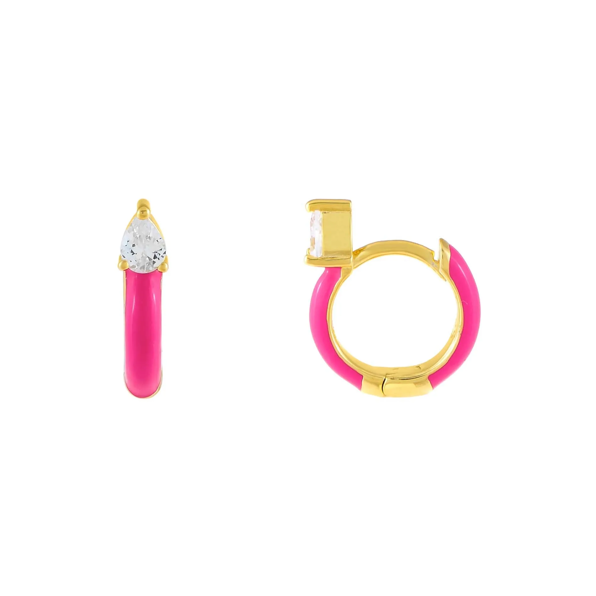 CZ Teardrop Enamel Huggie Earring sold by Adina Eden's product image thumbnail 5