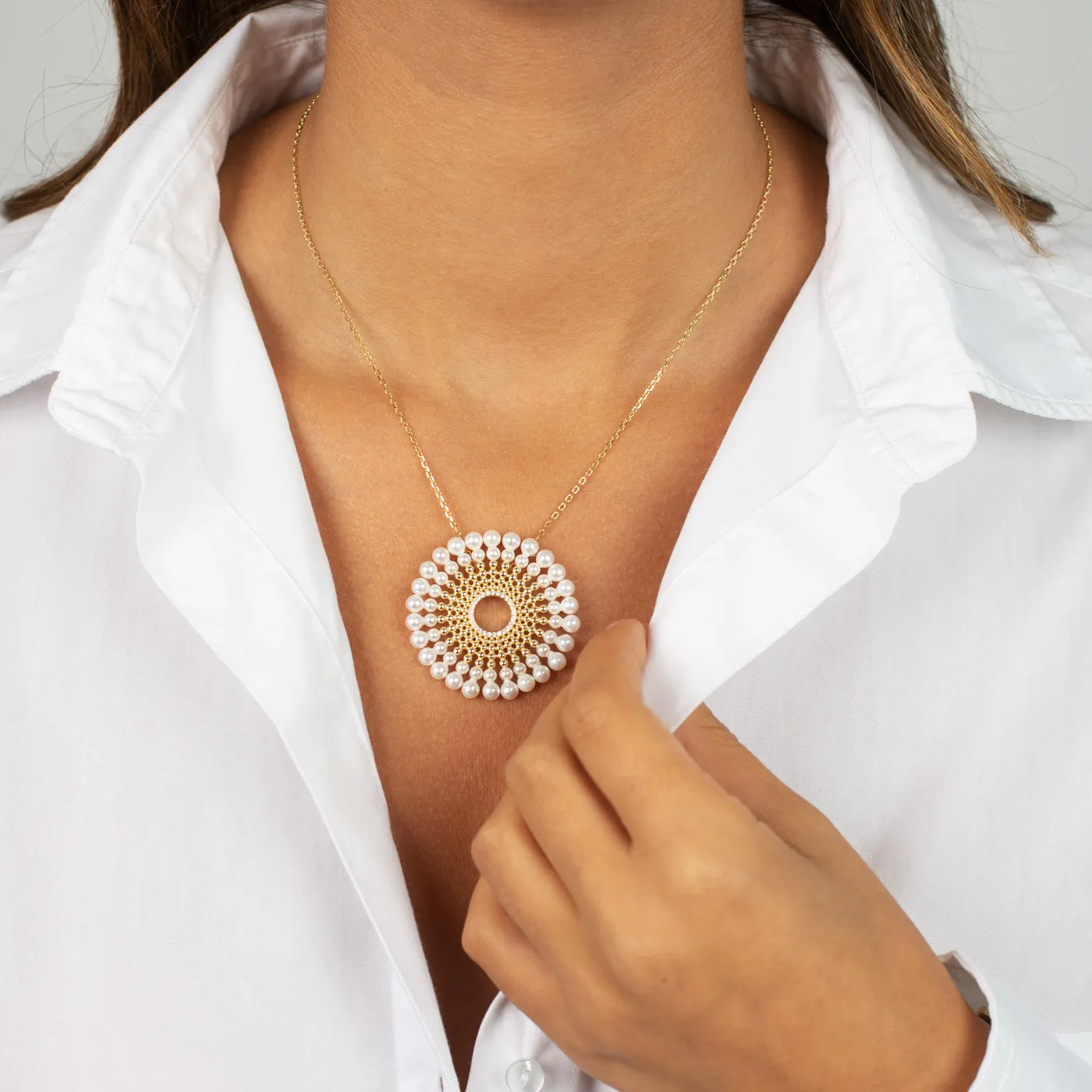 CZ X Pearl Oval Medallion Necklace sold by Adina Eden's product image thumbnail 3
