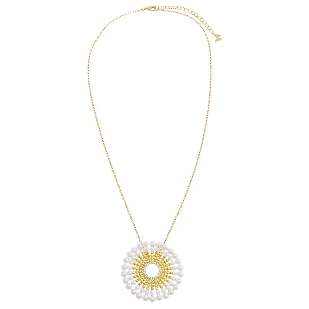 CZ X Pearl Oval Medallion Necklace sold by Adina Eden's product image thumbnail 4