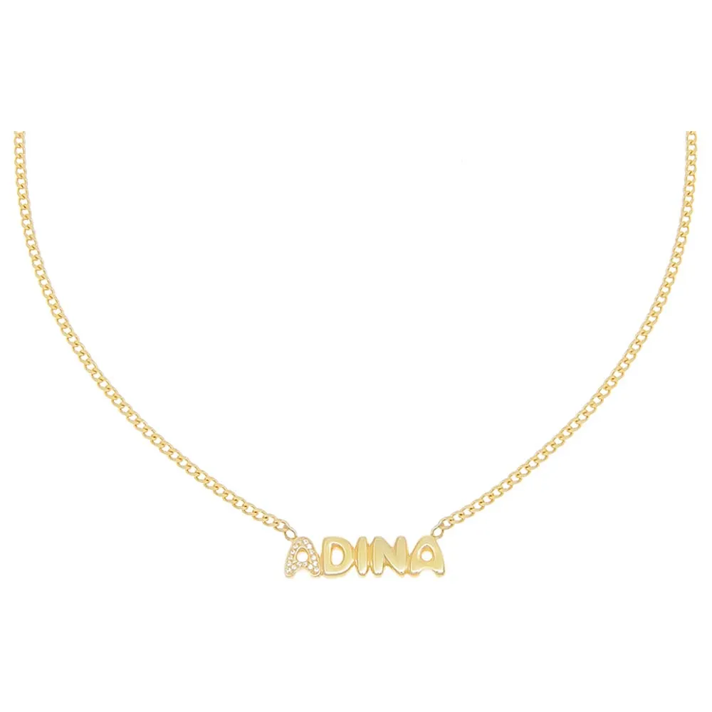 Pavé Bubble Name Link Necklace sold by Adina Eden's