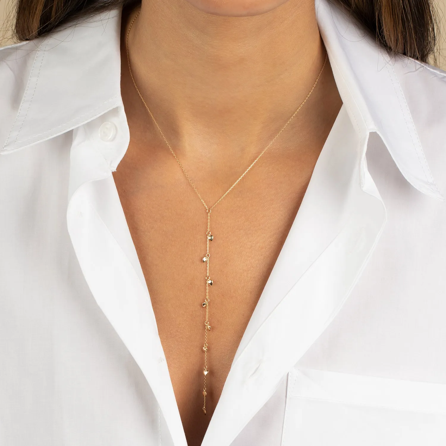 Solid Puffy Hearts Lariat Necklace 14K sold by Adina Eden's product image thumbnail 2