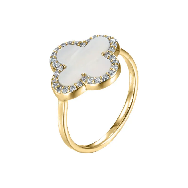CZ Pave Outlined Four Leaf Clover Stone Ring sold by Adina Eden's