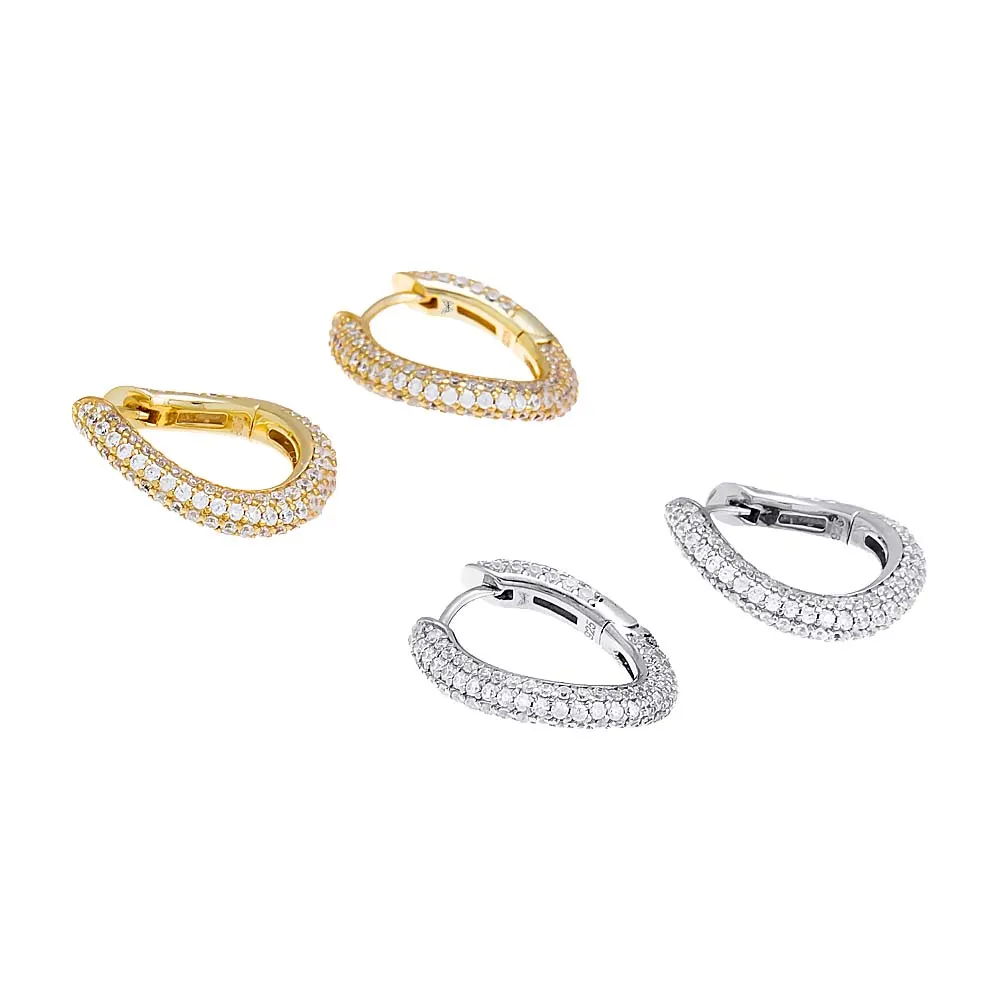 Pavé Curved Link Huggie Earring sold by Adina Eden's product image thumbnail 5