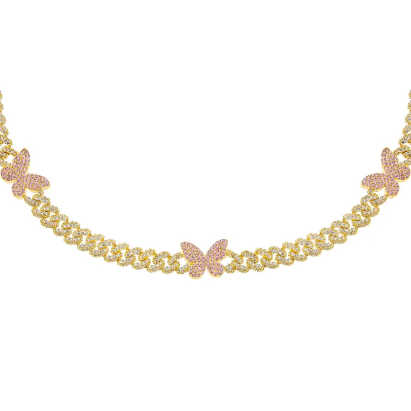 Pavé Pink Butterfly Chain Link Choker sold by Adina Eden's