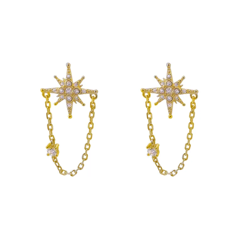 CZ Starburst Chain Stud Earring sold by Adina Eden's