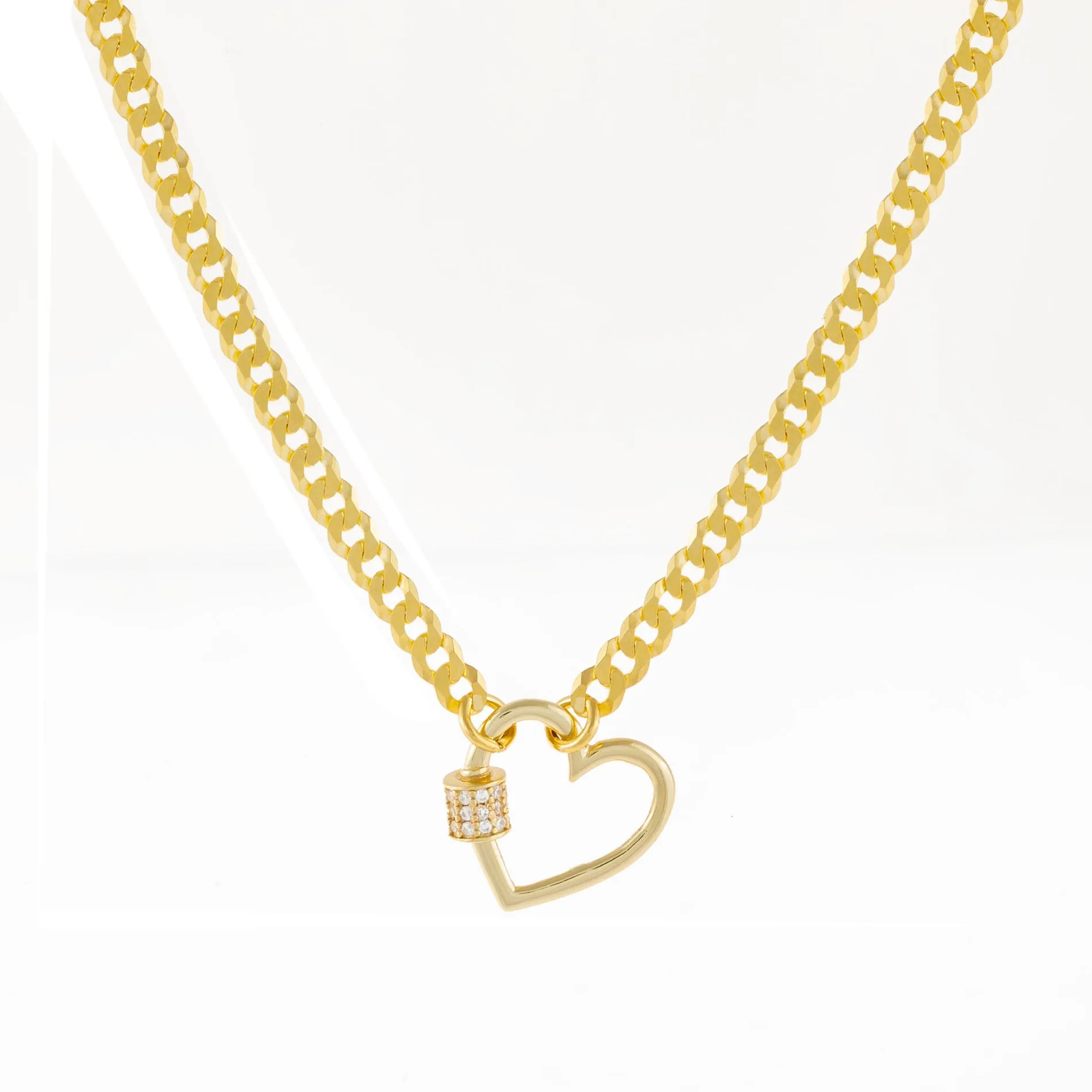 Pavé Mini Heart Cuban Chain Necklace sold by Adina Eden's