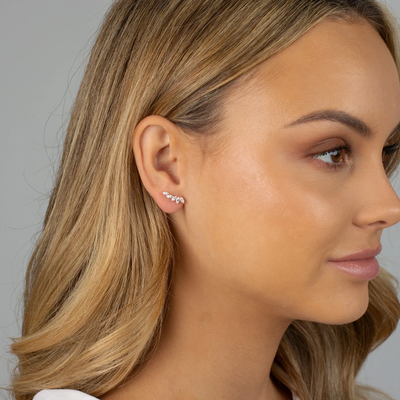 Multi Marquise Curved Threaded Bar Stud Earring 14K sold by Adina Eden's product image thumbnail 3