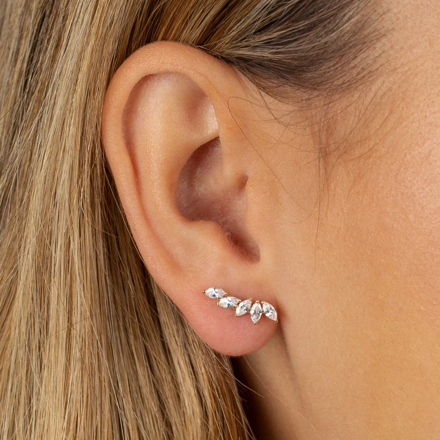 Multi Marquise Curved Threaded Bar Stud Earring 14K sold by Adina Eden's product image thumbnail 2