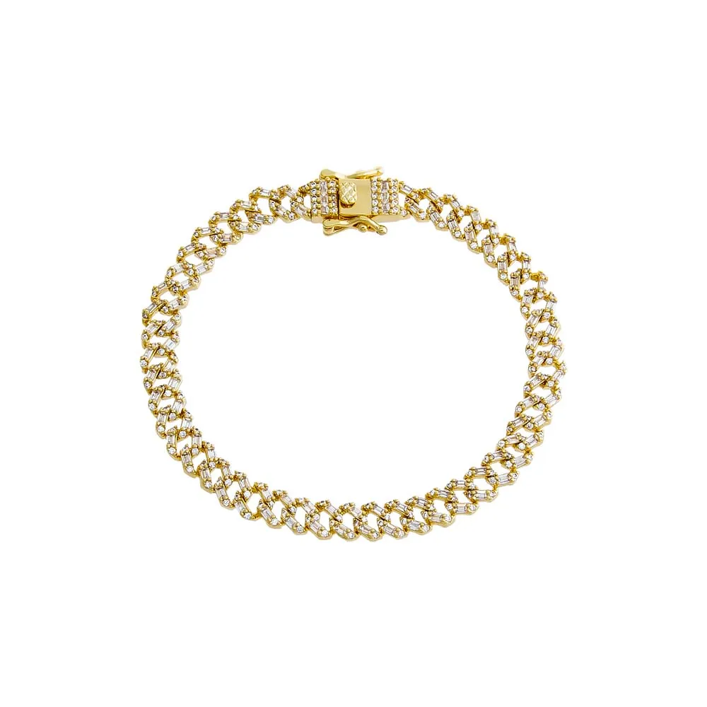 CZ Baguette X Pave Cuban Link Bracelet sold by Adina Eden's