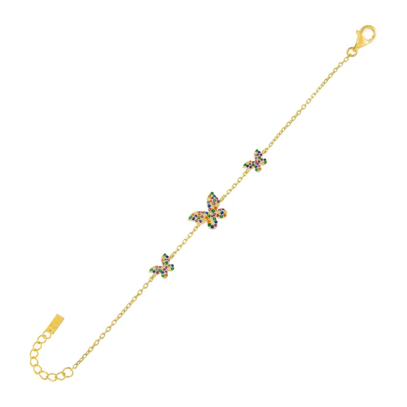 Pavé Rainbow Triple Butterfly Bracelet sold by Adina Eden's