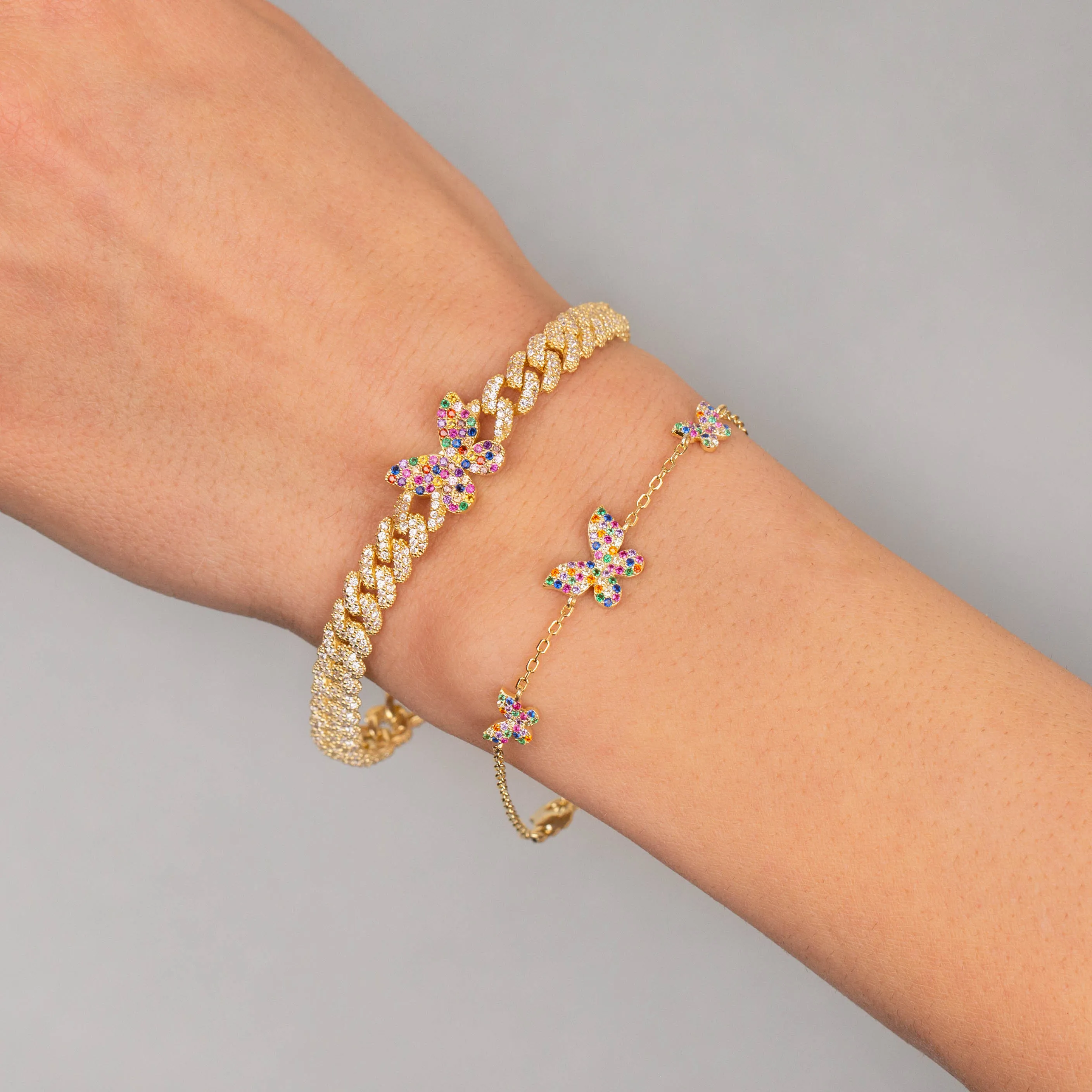 Pavé Rainbow Triple Butterfly Bracelet sold by Adina Eden's product image thumbnail 2