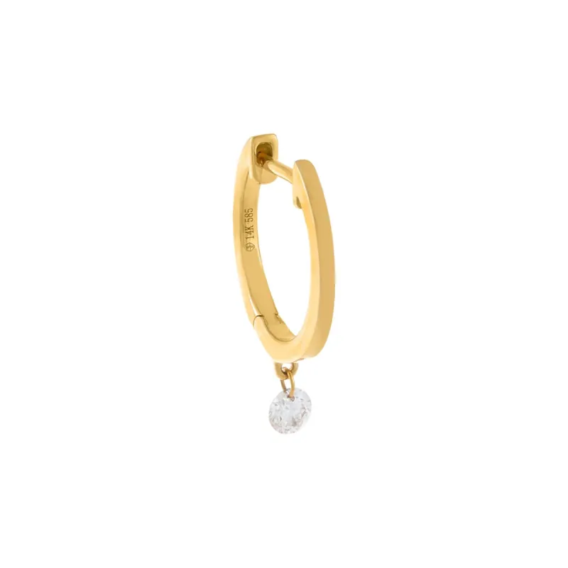 Floating Diamond Solid Huggie Earring 14K sold by Adina Eden's