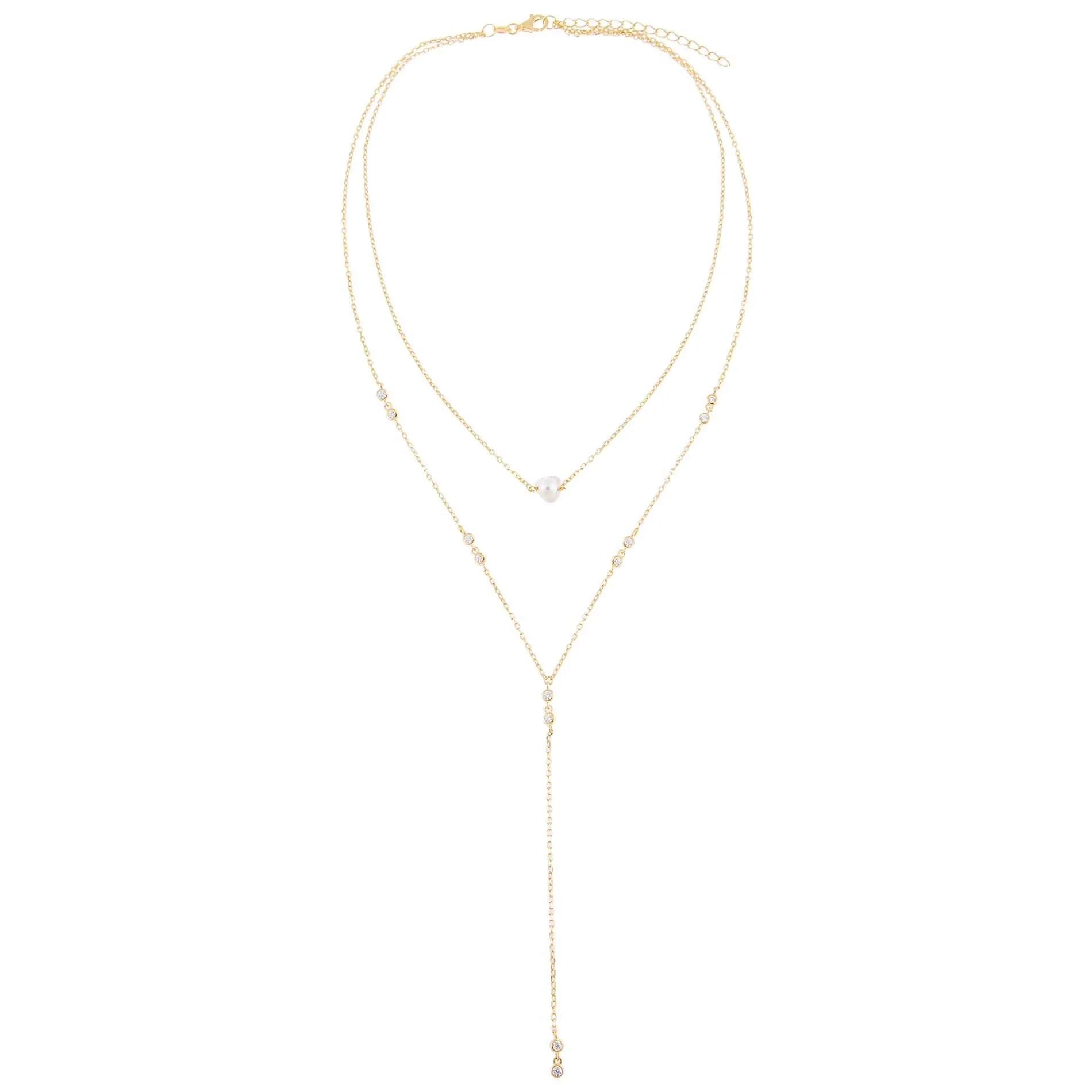 CZ Bezel X Pearl Lariat sold by Adina Eden's product image thumbnail 2