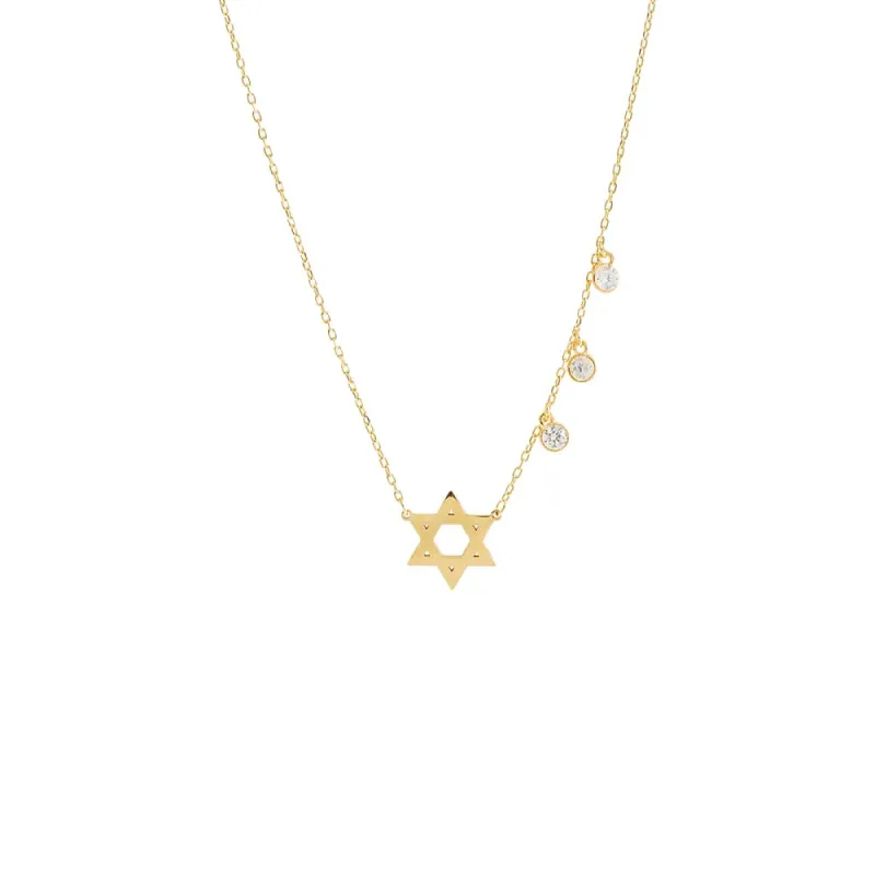 Solid Star Of David X Dangling CZ Bezel Necklace sold by Adina Eden's