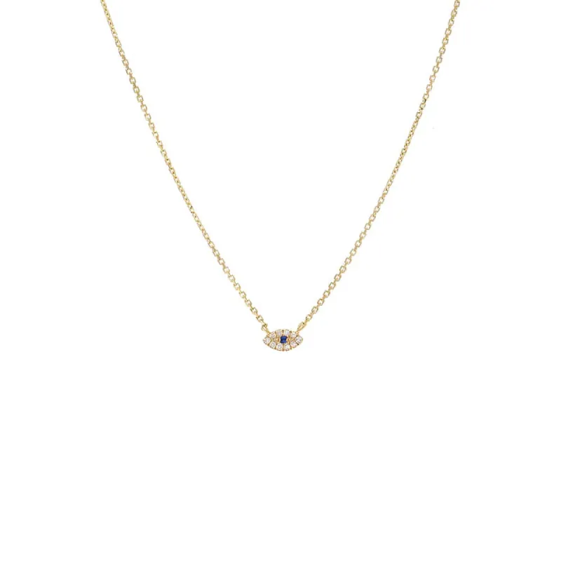 Petite Diamond X Sapphire Evil Eye Necklace 14K sold by Adina Eden's