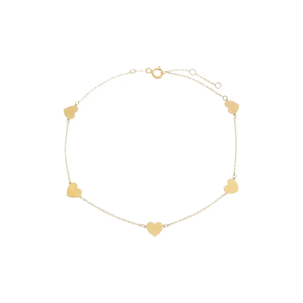 Solid Multi Heart Anklet 14K sold by Adina Eden's