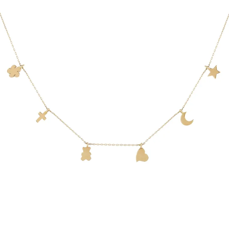 Solid Dainty Charms Necklace 14K sold by Adina Eden's
