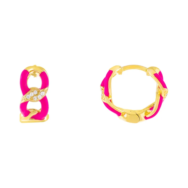 CZ Enamel Link Hoop Earring sold by Adina Eden's