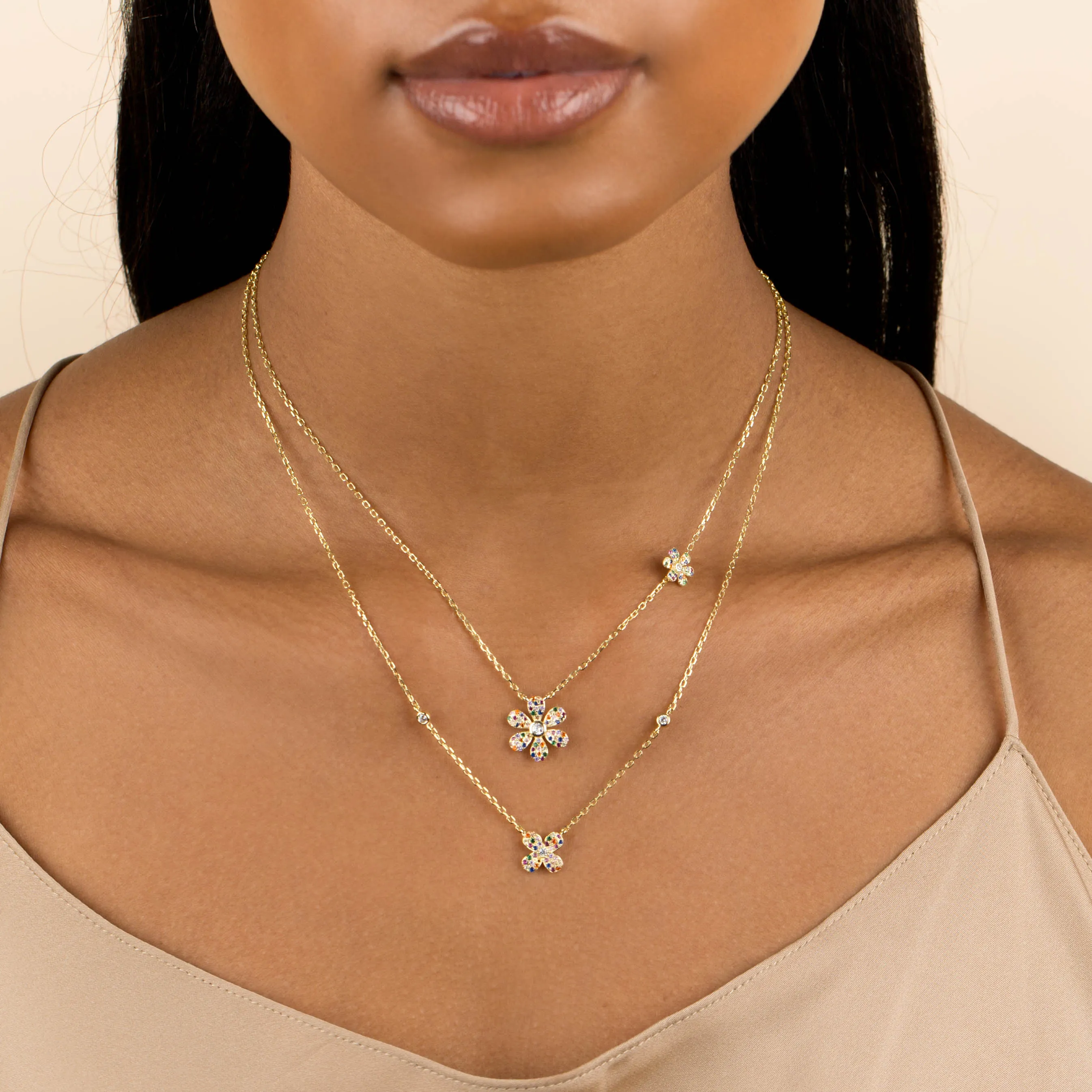 CZ Rainbow Double Flower Necklace sold by Adina Eden's product image thumbnail 2