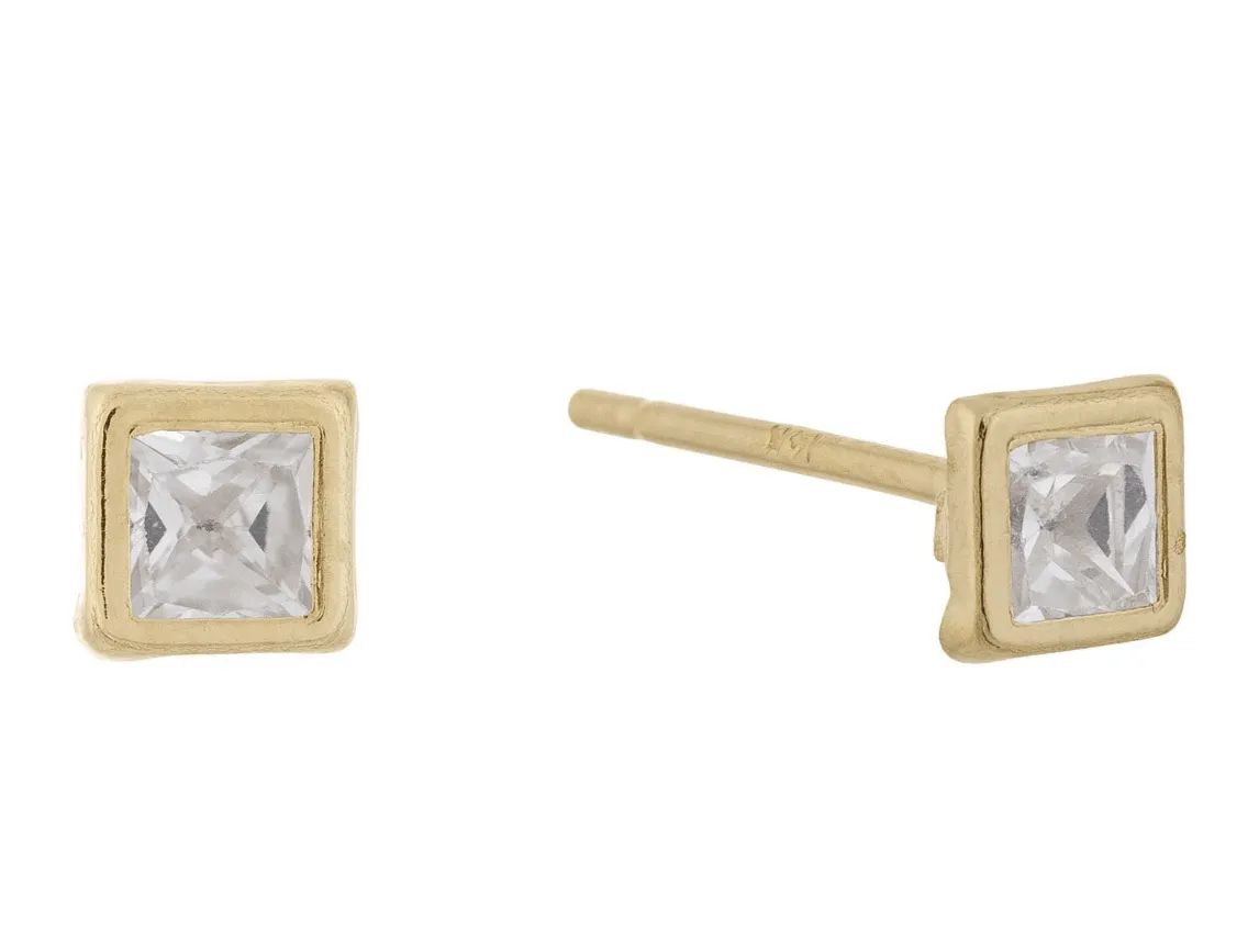 Solitaire Square Stud Earring 14K sold by Adina Eden's