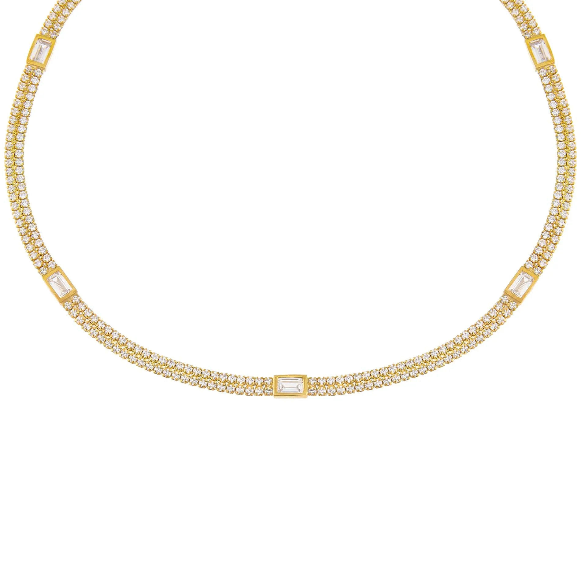 CZ Baguette Double Row Tennis Choker sold by Adina Eden's product image thumbnail 4