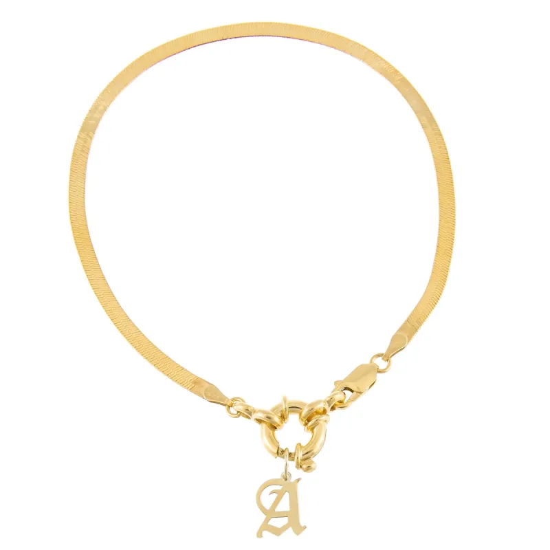 Old English Initial Herringbone Anklet sold by Adina Eden's