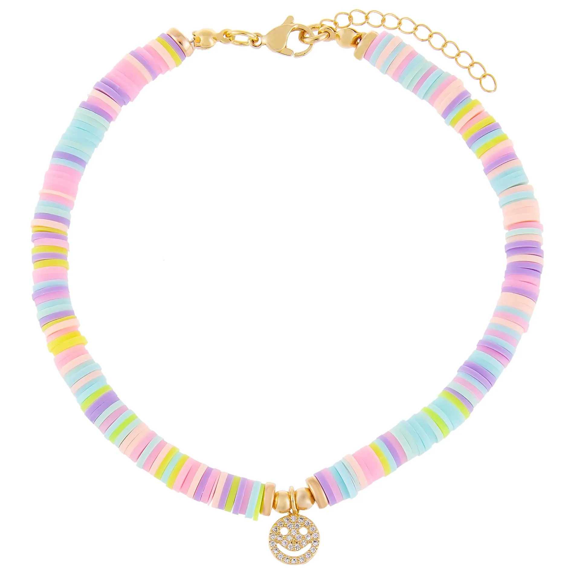 CZ Smiley Face Pastel Bead Anklet sold by Adina Eden's