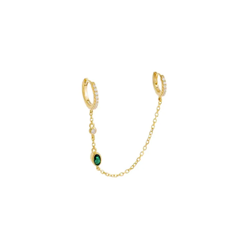 Colored Stone Double Chain Huggie Earring sold by Adina Eden's