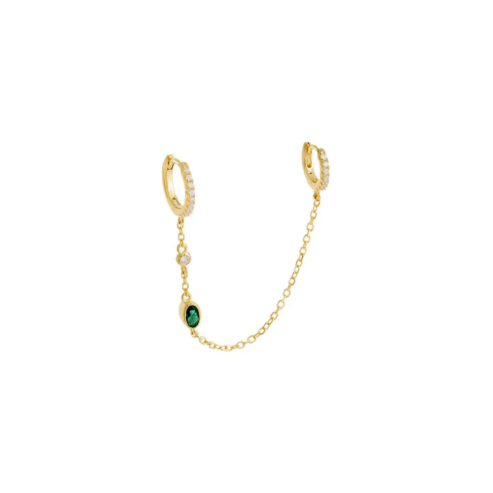 Colored Stone Double Chain Huggie Earring sold by Adina Eden's