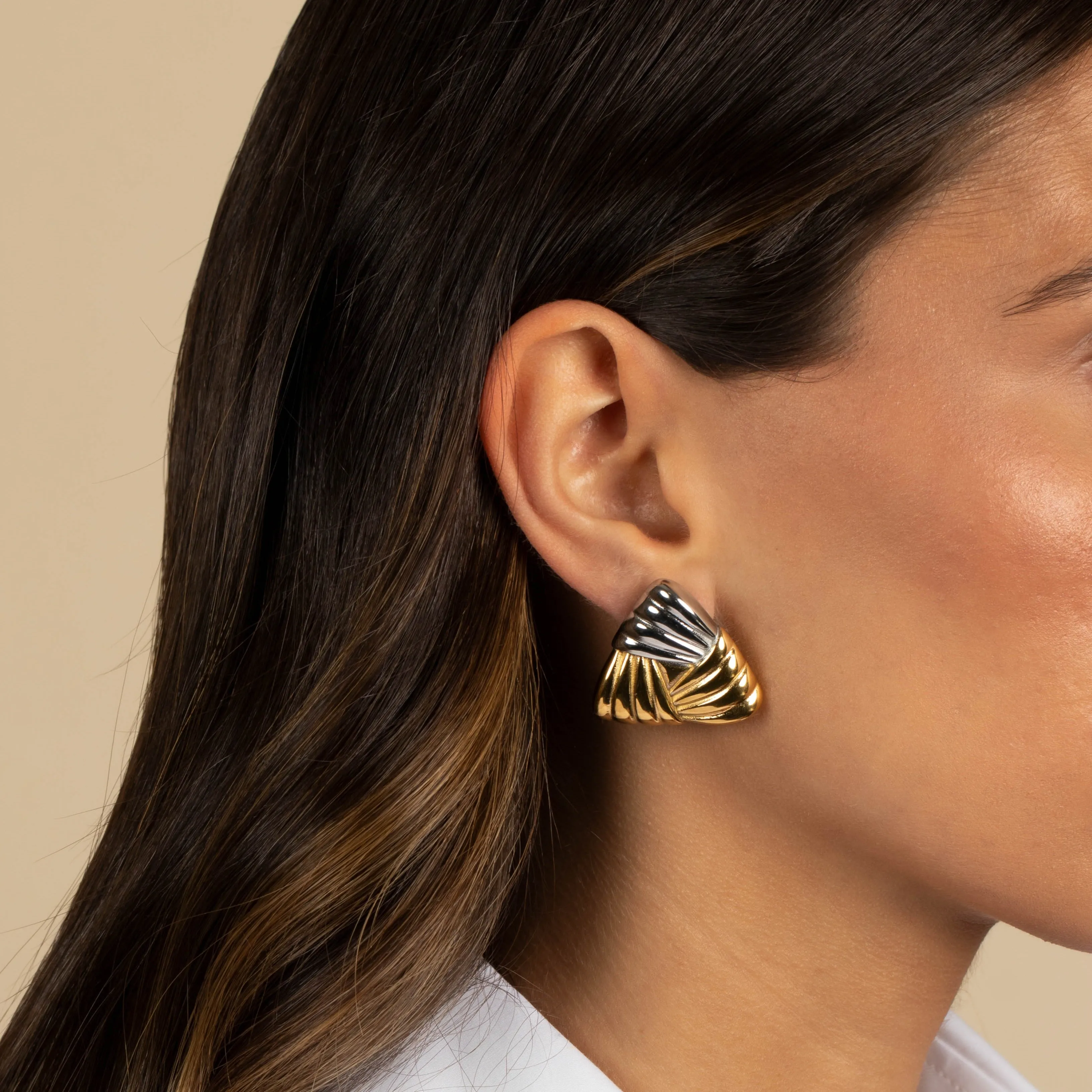 Triangular Ridged Statement Stud Earring sold by Adina Eden's product image thumbnail 2