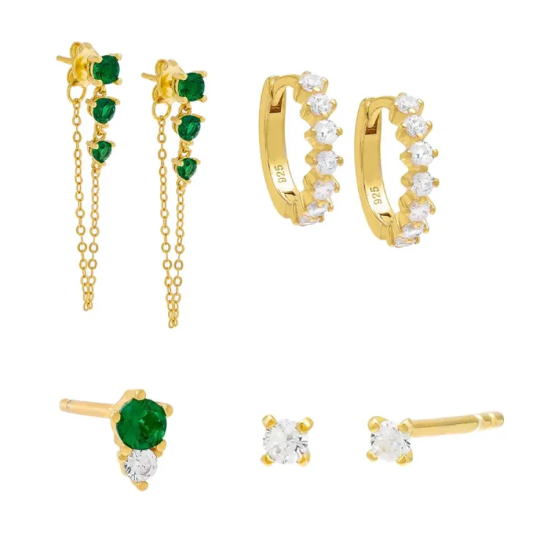 The Emerald & Gold Earring Combo Set sold by Adina Eden's