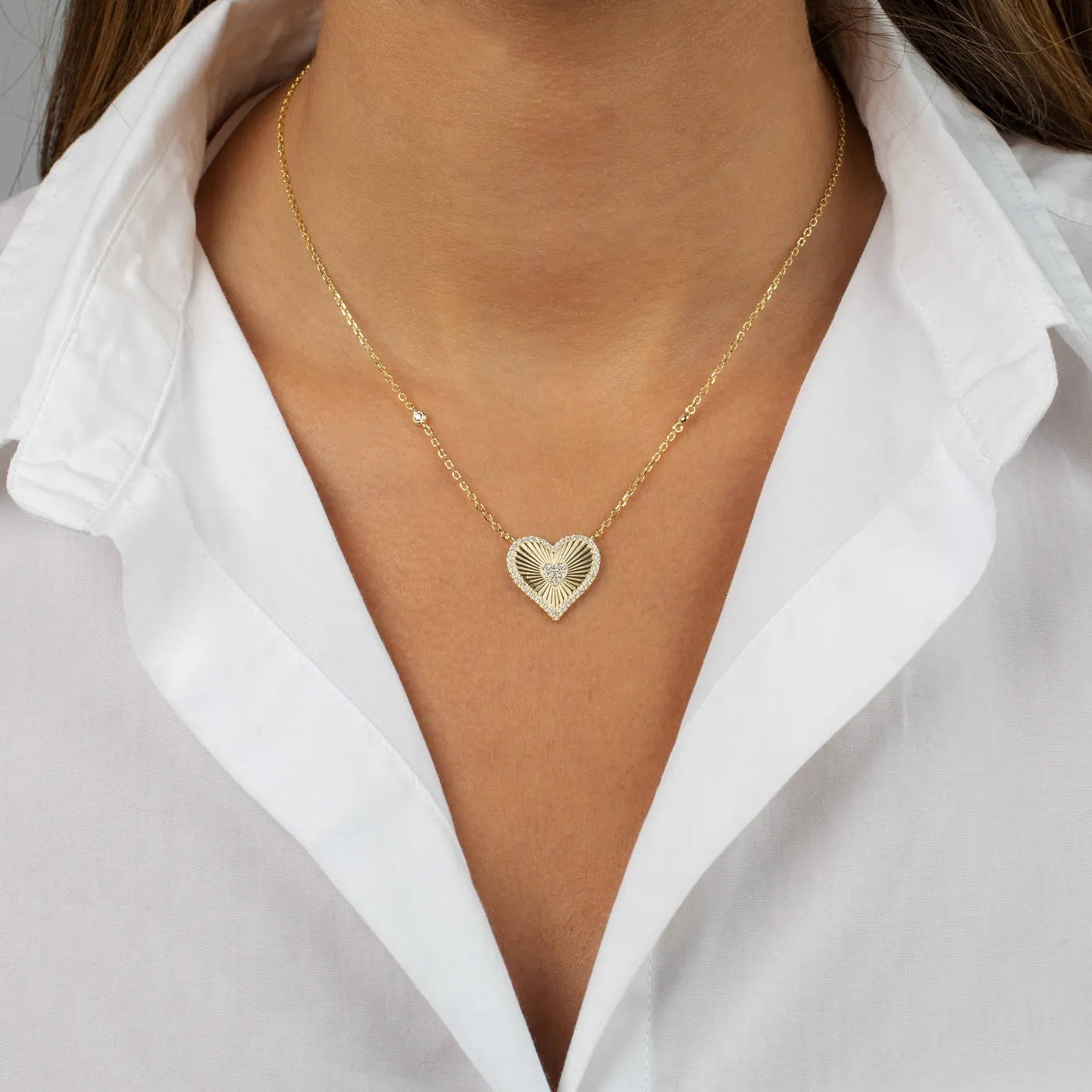 Pavé Double Heart Ridged Necklace sold by Adina Eden's product image thumbnail 2