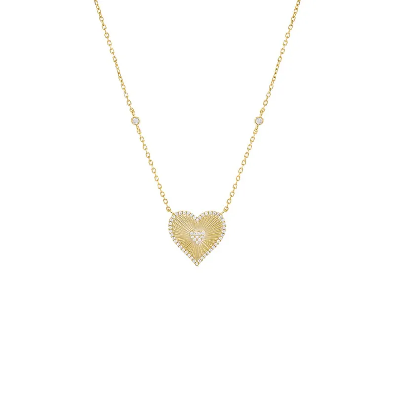 Pavé Double Heart Ridged Necklace sold by Adina Eden's