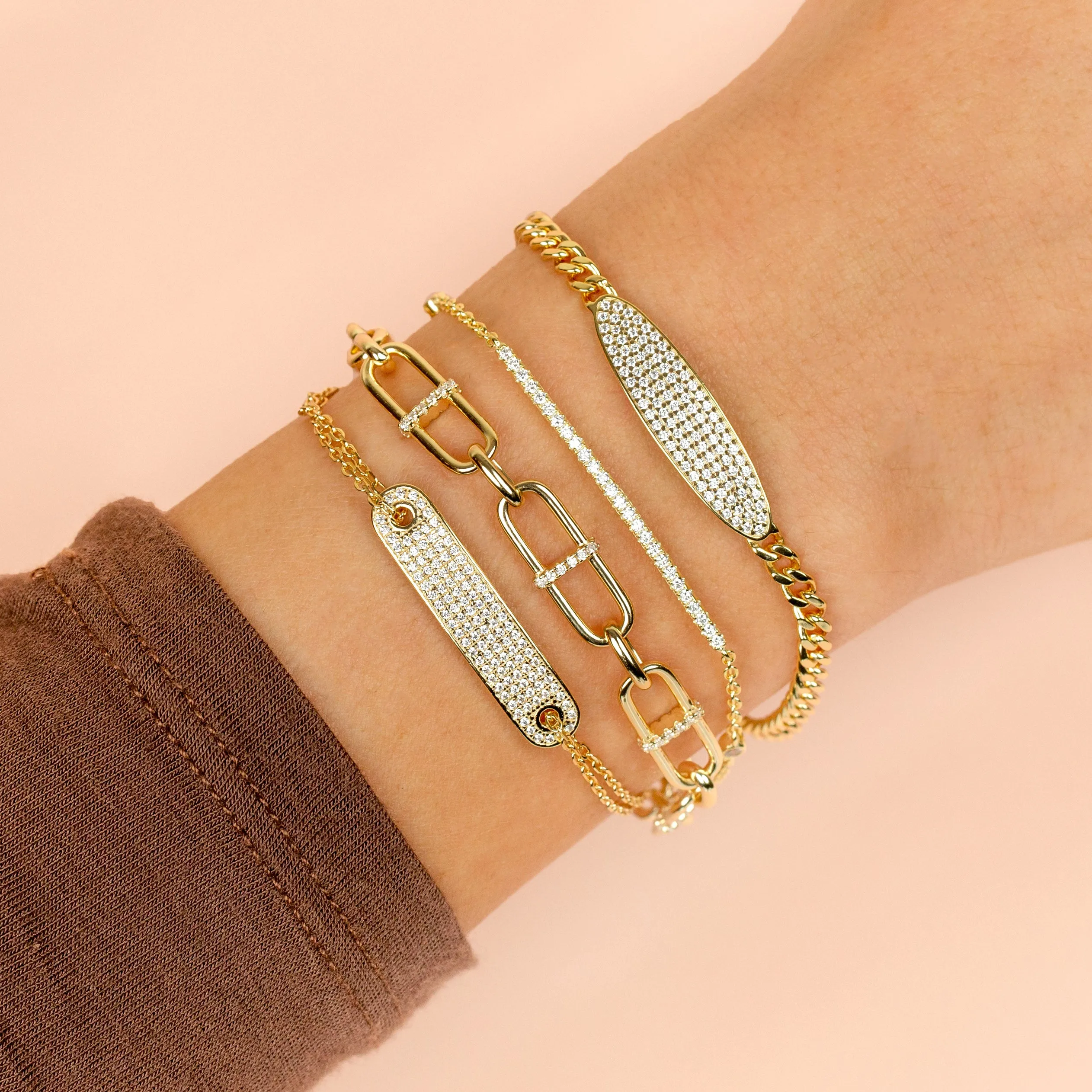 Oval Pavé Bar Chain Bracelet sold by Adina Eden's product image thumbnail 2