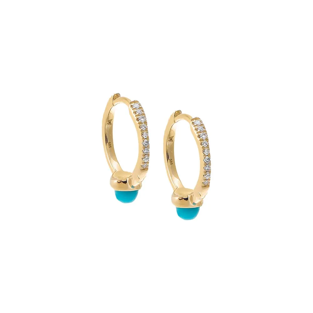 Diamond Pave X Turquoise Spike Huggie Earring 14K sold by Adina Eden's