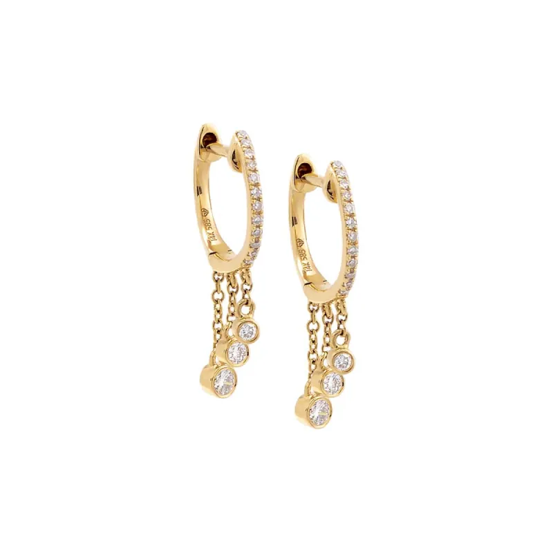 Diamond Bezel Dangling Huggie Earring 14K sold by Adina Eden's