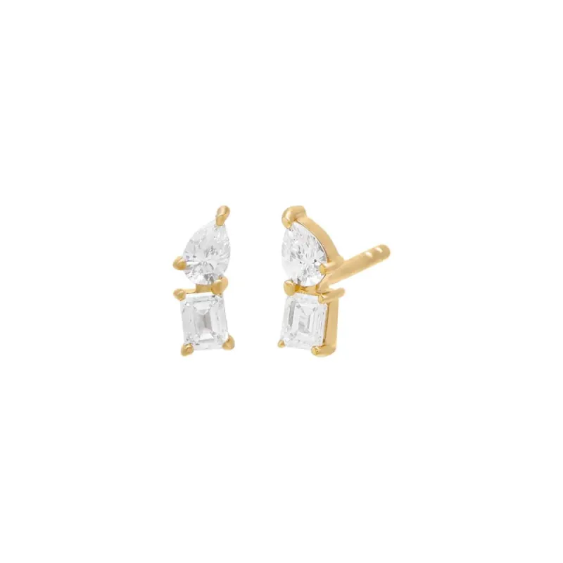Diamond Baguette X Teardrop Stud Earring 14K sold by Adina Eden's