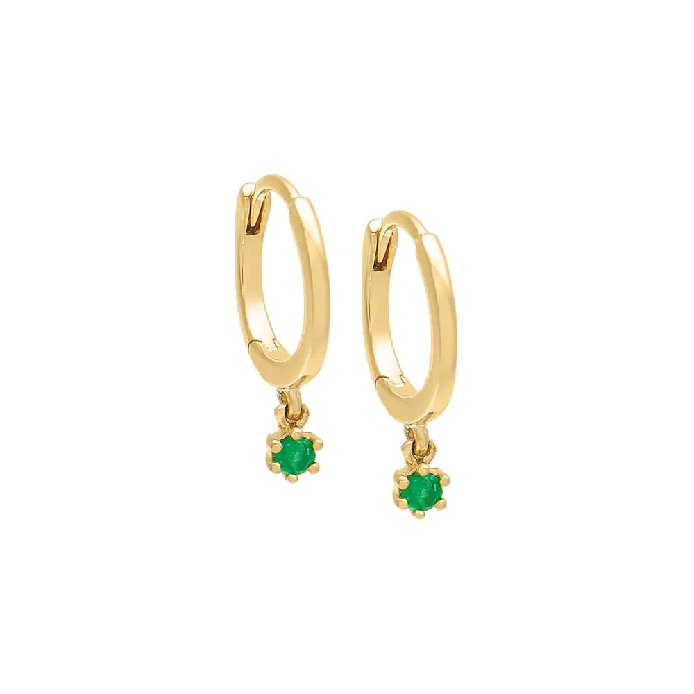Emerald Dangling Solid Huggie Earring 14K sold by Adina Eden's product image thumbnail 2