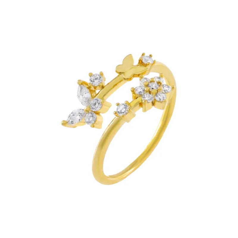 CZ Butterfly X Flower Wrap Ring sold by Adina Eden's